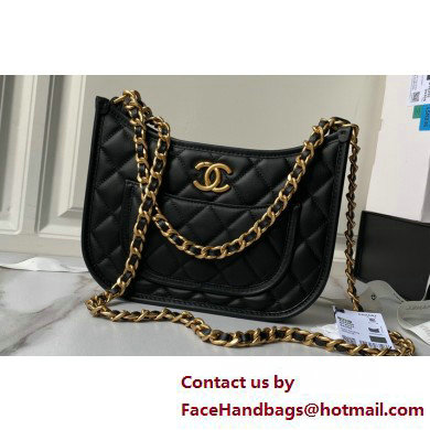 Chanel Calfskin & Gold-Tone Metal Hobo Handbag AS4666 Black 2025